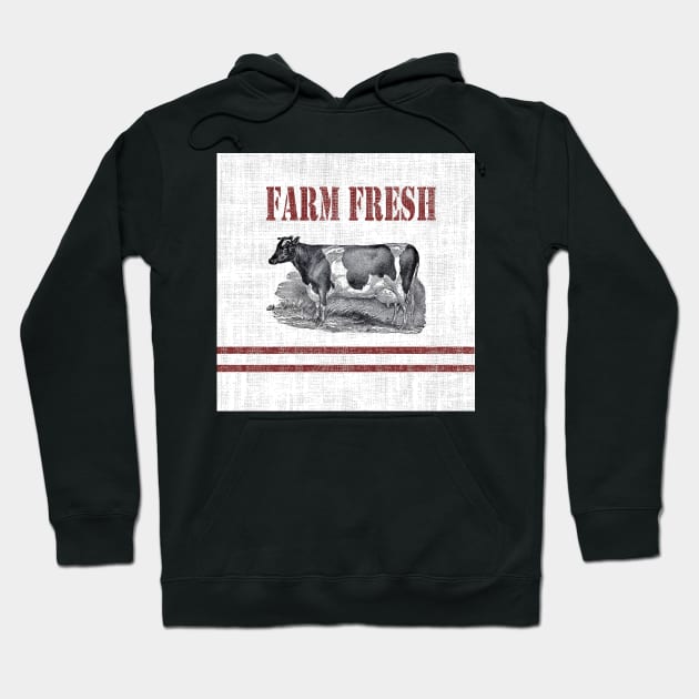 Farm fresh french country stripe burlap dairy cow Hoodie by Tina